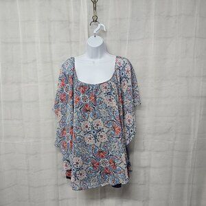 Cato Blouse Peasant Boho Blue Red Festival Hippie 26/28
